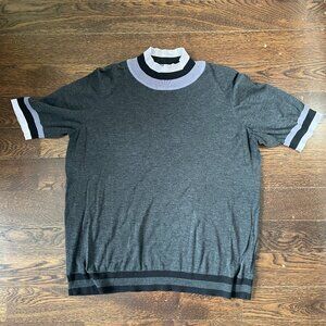 COS Women's Grey Mock Neck Silk Blend Knitted Top T-shirt-Medium